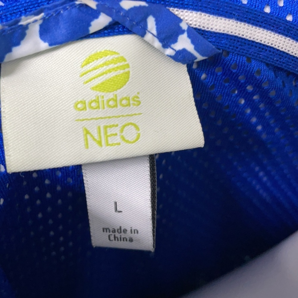 Adidas NEO Blue White Animal Print Wind Breaker Zipper Jacket Large - Picture 6 of 7